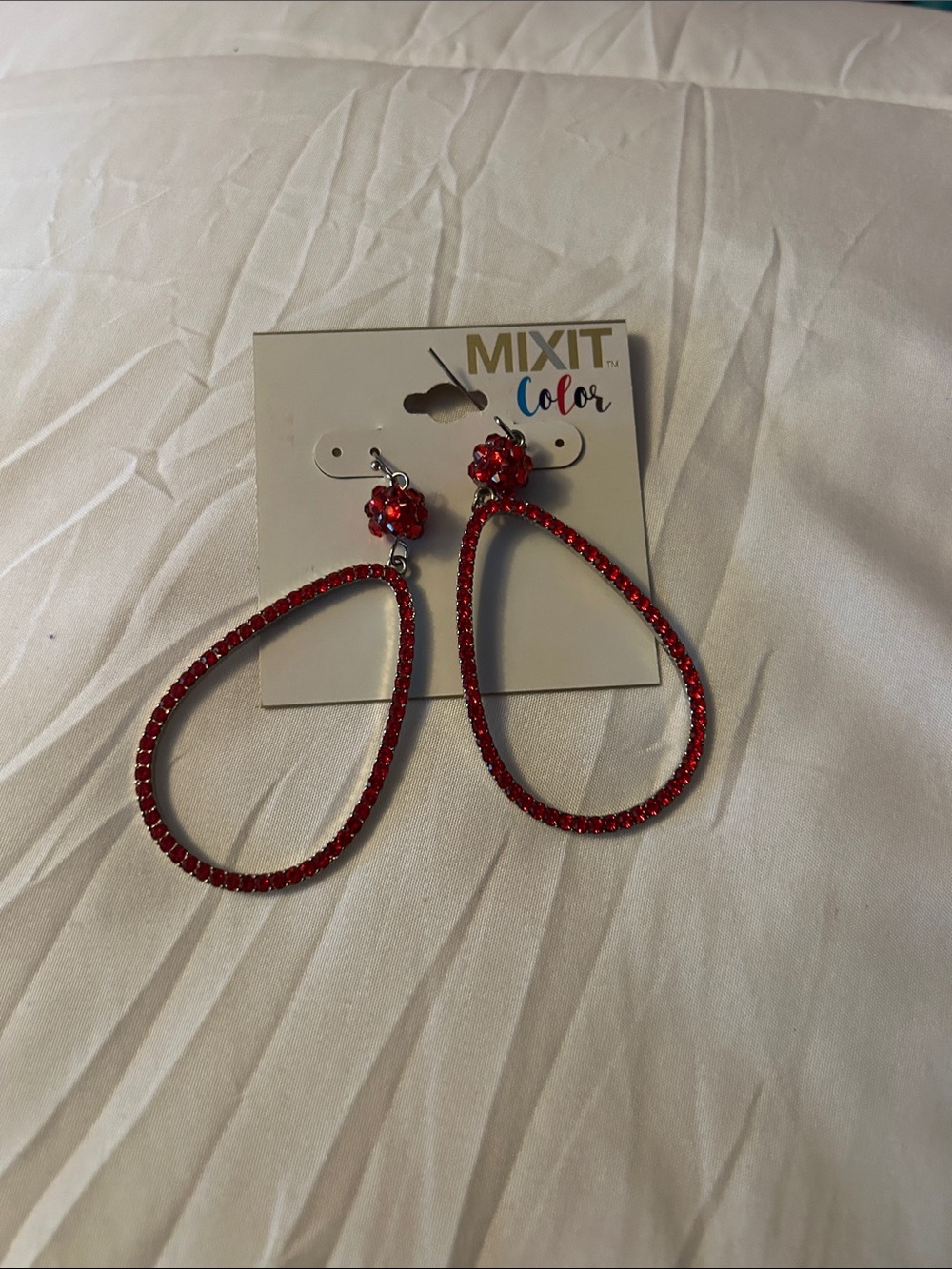 Mixit Red Teardrop Crystal Hoop Earrings